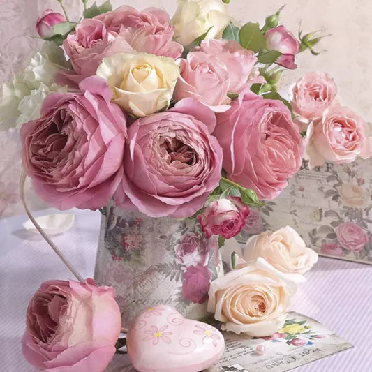 Pink Roses in Vintage Vase - Napkin