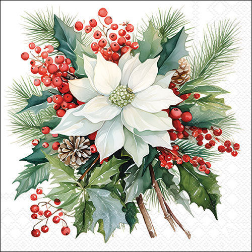 Poinsettia Bouquet WHITE - Napkin
