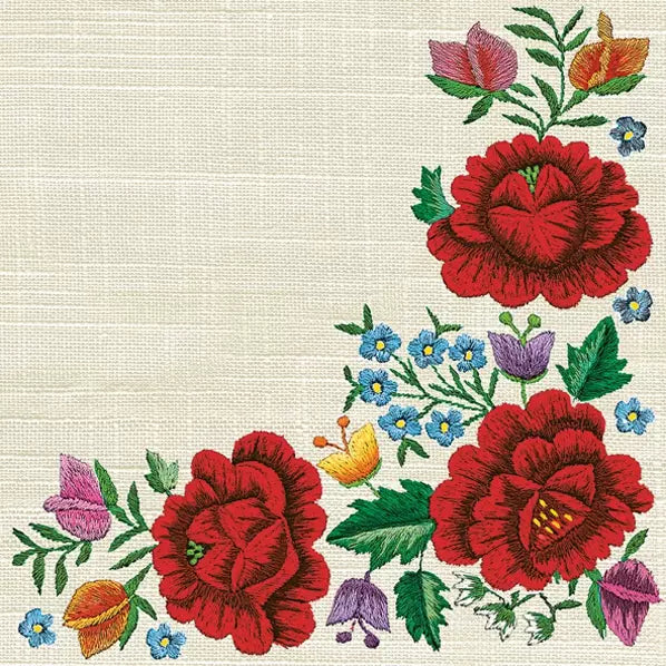 Poppy Embroidery Border - Napkin