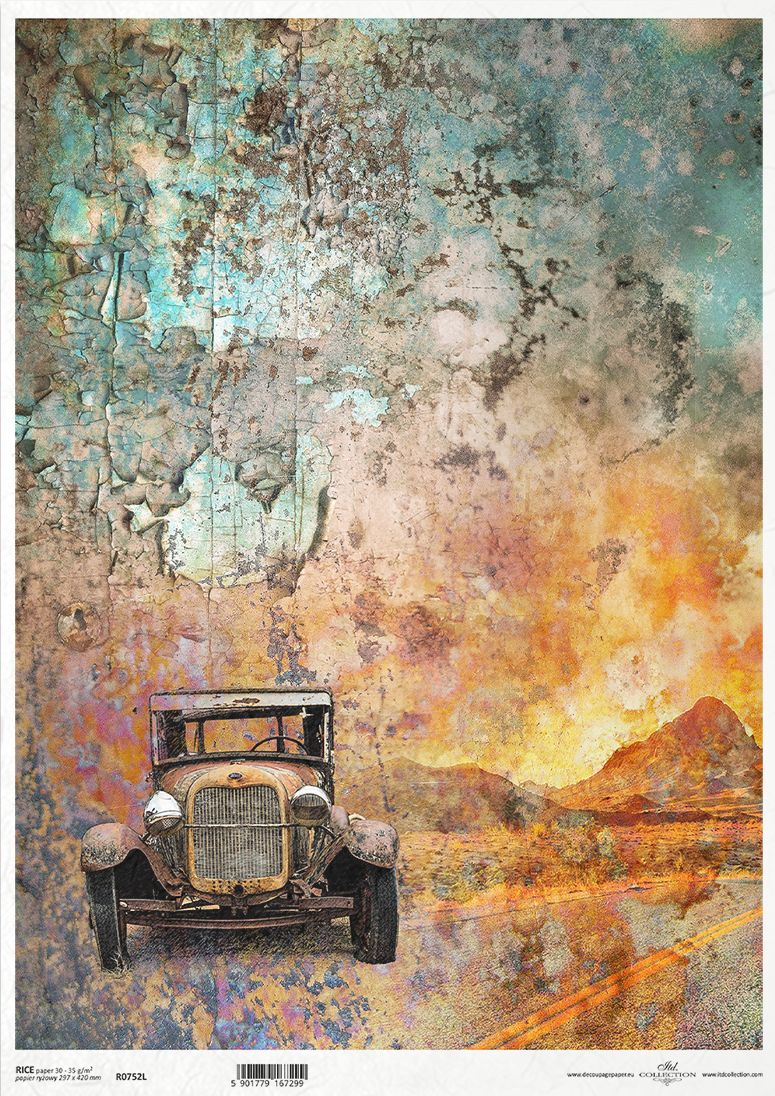 Vintage car on a textured background with rust and peeling paint