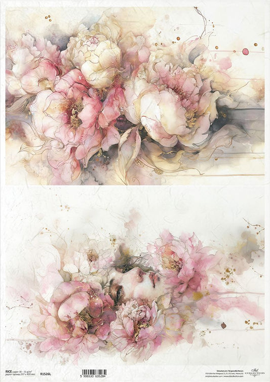 Two floral designs with pink and white flowers on a textured background.