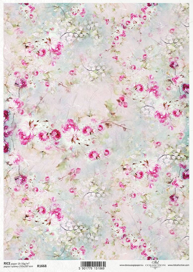 Floral patterned paper with pink and white flowers on a light background