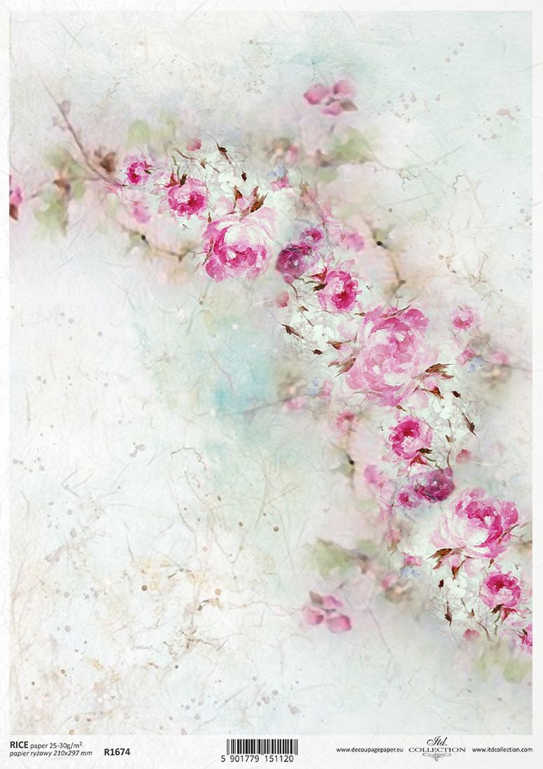 Floral design paper with pink and white flowers on a textured background