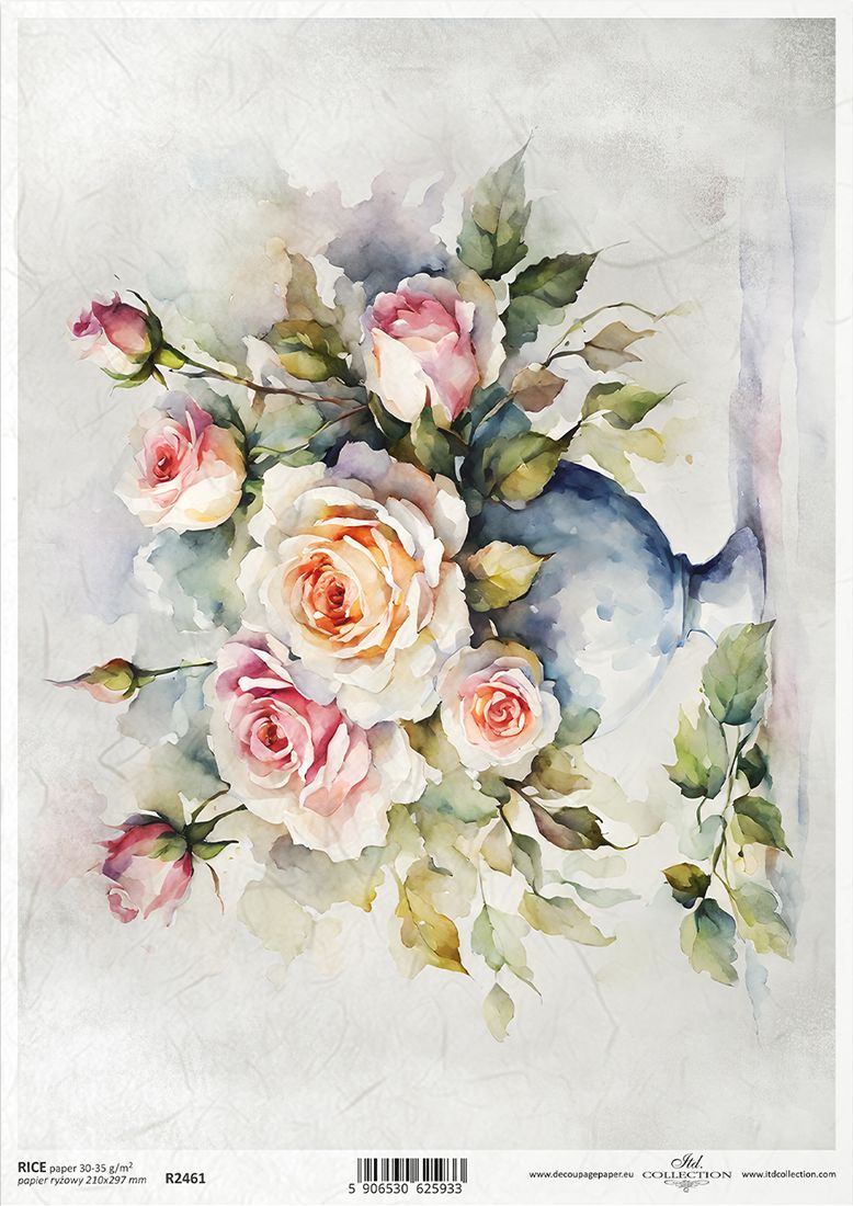 Watercolor painting of roses on a white background