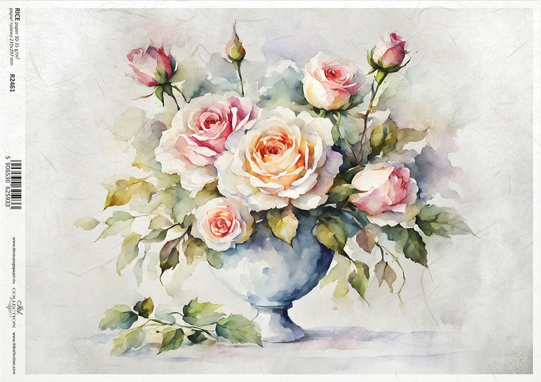 Watercolor painting of roses on a white background