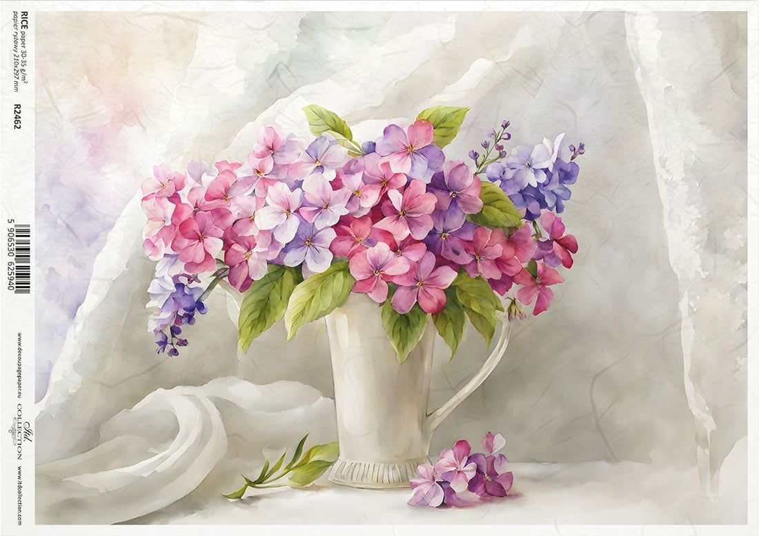 Decorative paper with floral design on a textured white background
