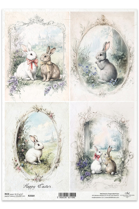 R2569 - Easter Bunnies Rice Paper A4