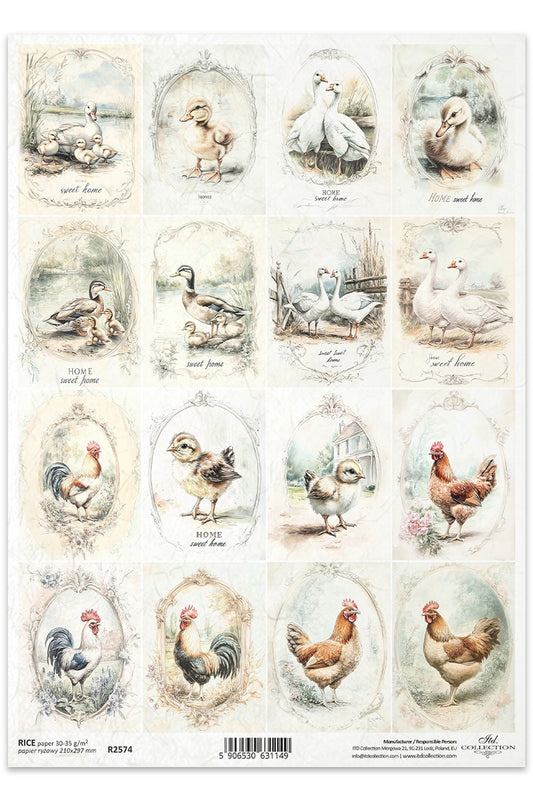 R2574 - Farm Birds Rice Paper A4