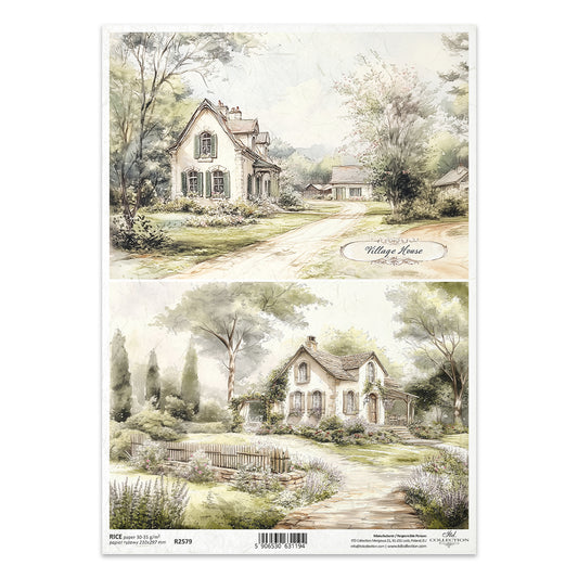 R2579 - Vintage Village Houses Rice Paper A4