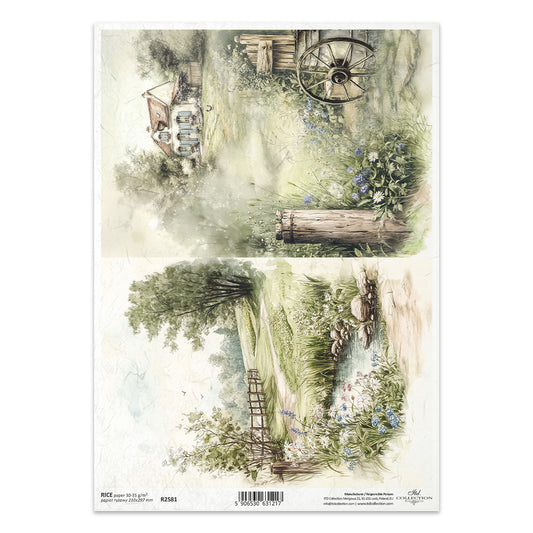 R2581 - Rustic Countryside Landscape Rice Paper A4