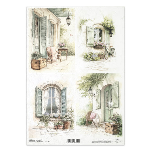 R2582 - Vintage Cottage Windows and Doors Rice Paper A4