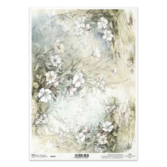 R2583 - Soft Vintage Flowers Rice Paper A4