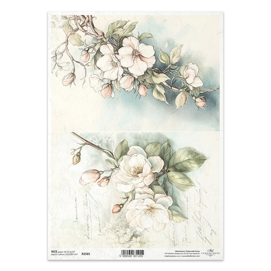 R2585 - Romantic Floral Branches Rice Paper A4