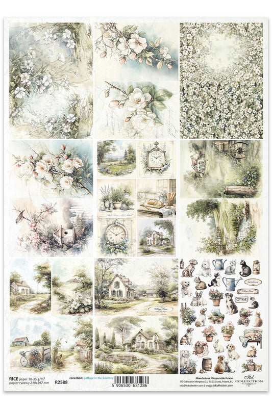R2588 - Vintage Country Collage Rice Paper A4
