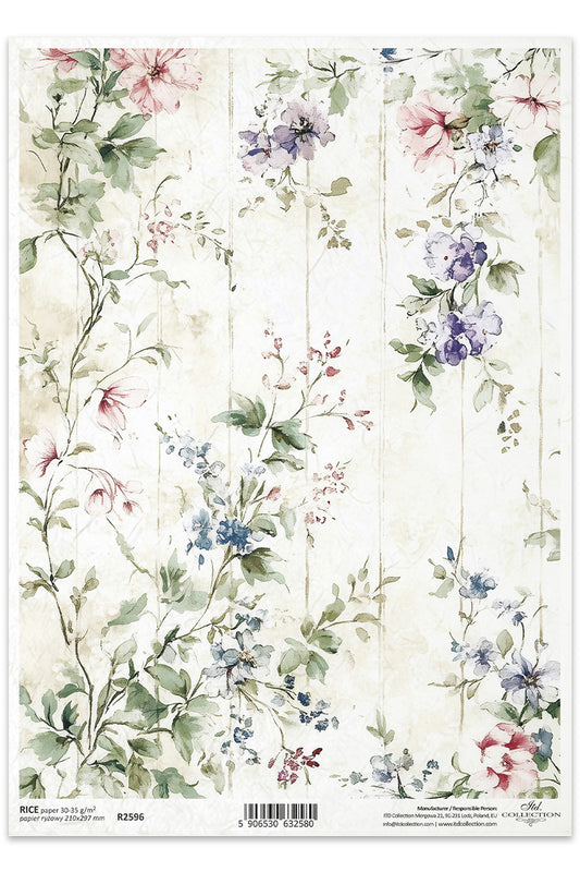 R2596 - Vintage Floral Wood Rice Paper A4