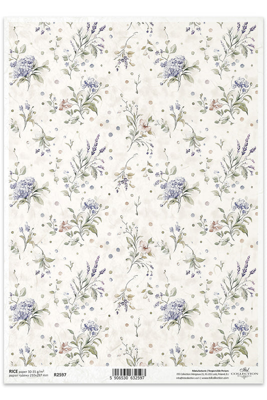 R2597 - Soft Garden Flowers Rice Paper A4