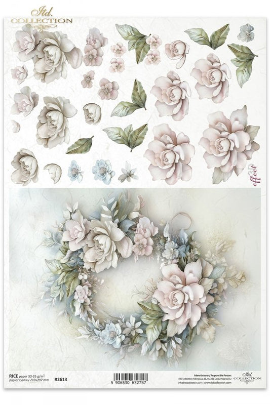 R2613 - Soft Elegance Wreath - Rice paper A4
