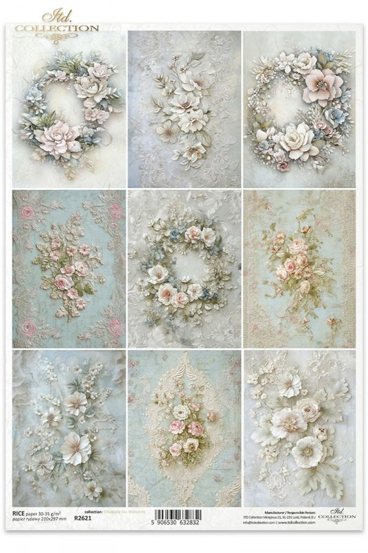 R2621 - Wreaths and Blossoms - Rice paper A4