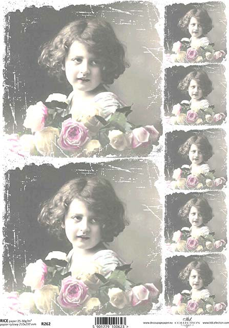 R0262 - Vintage Girl with Roses Rice Paper A4