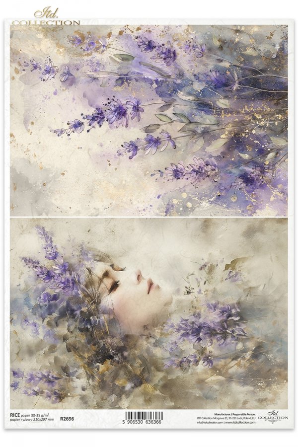 Artistic depiction of a woman with floral elements and a soft color palette.