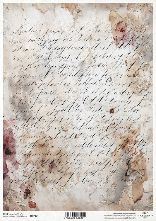 Vintage-style paper with handwritten text and floral elements