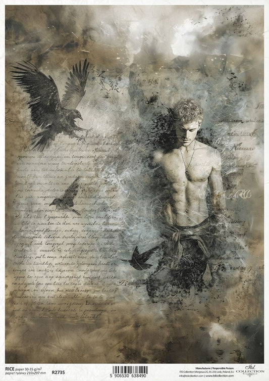 Man with an axe and eagle on a textured background with text overlay