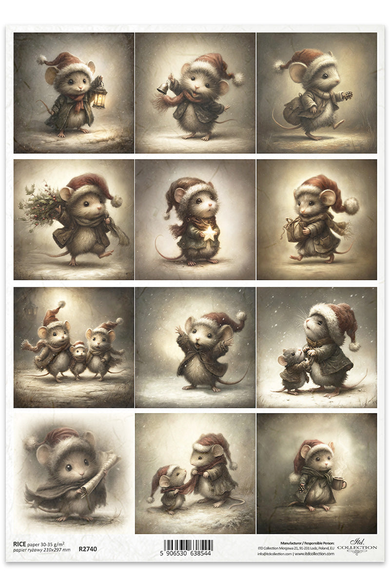 R2740 - Christmas Mice Moments Rice paper A4