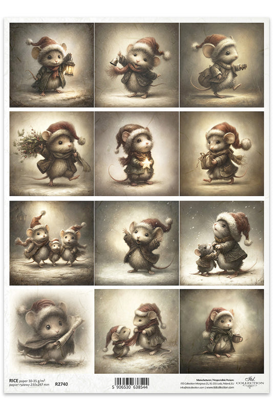 R2740 - Christmas Mice Moments Rice paper A4