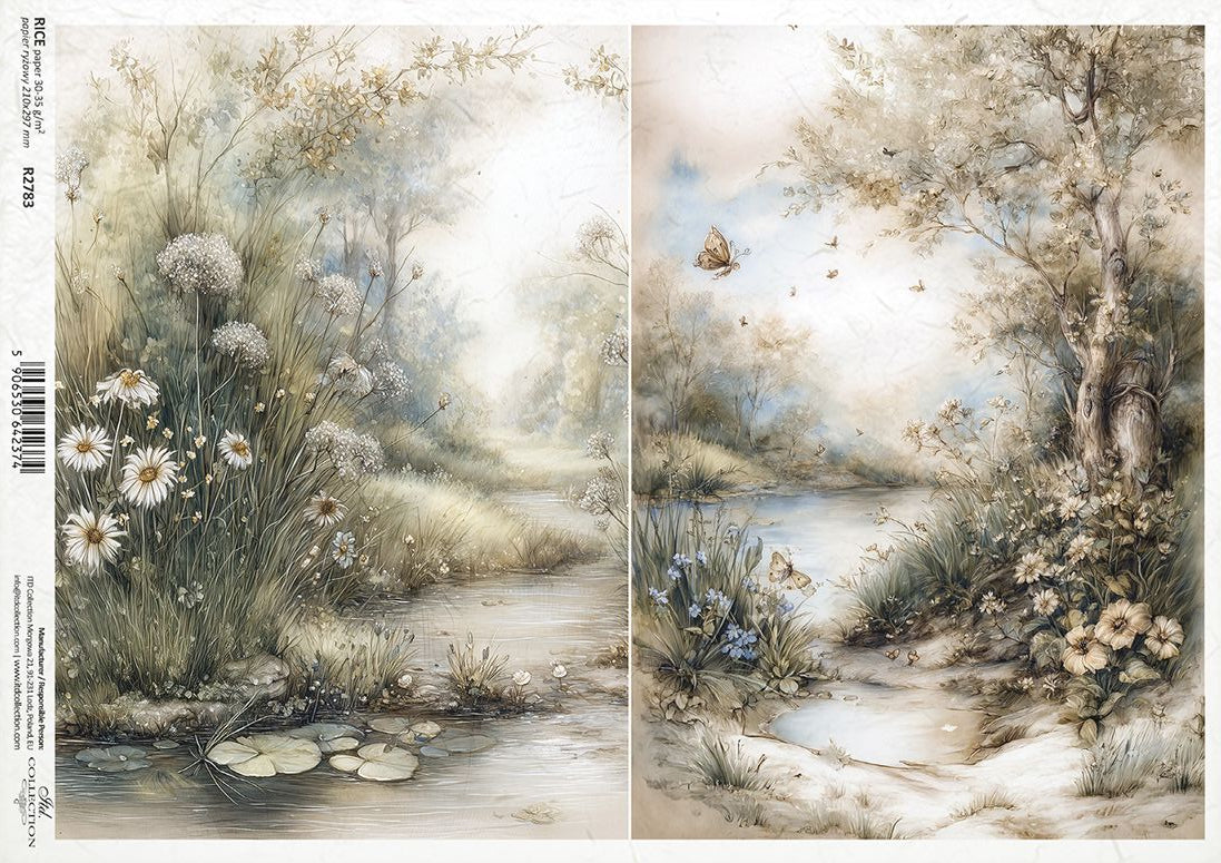 Nature-themed design with flowers and branches on a textured background