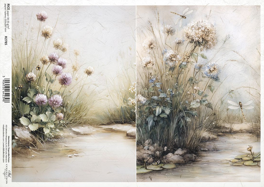 Two floral designs on a textured background with dried flowers and flowers.