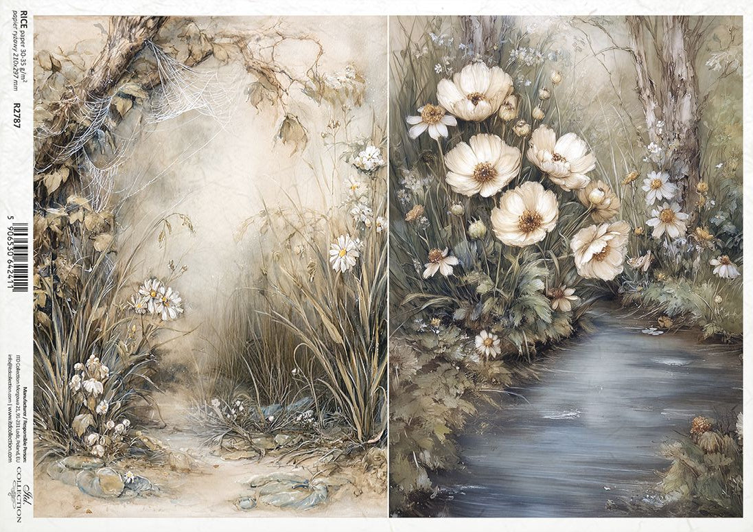 Two floral designs with a natural theme on a white background
