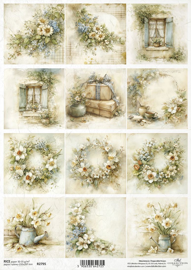 Collage of floral arrangements and home decor elements on a white background