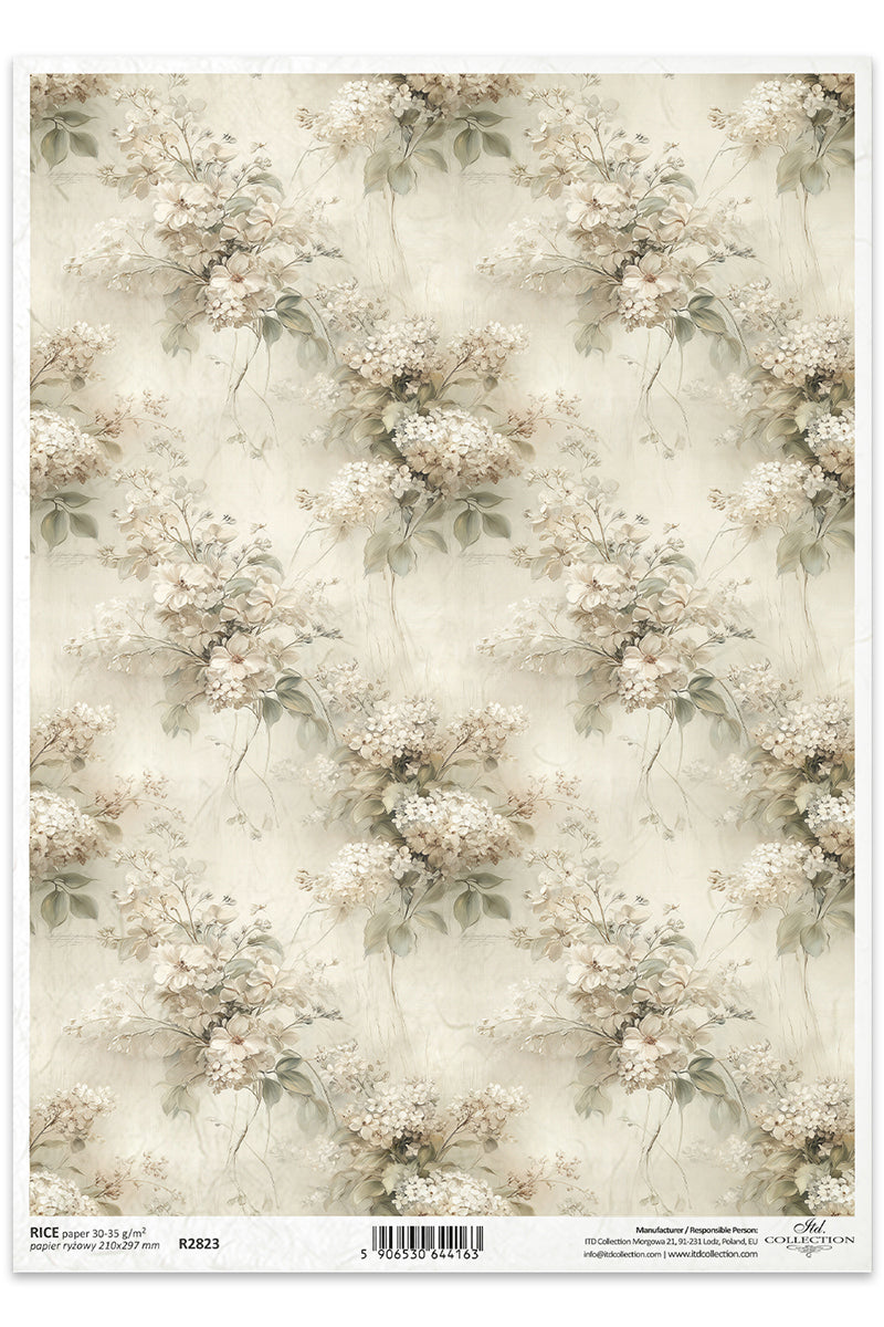 Floral patterned paper with white flowers on a light background