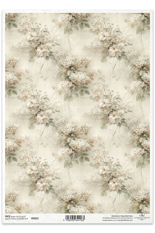 Floral patterned paper with white flowers on a light background