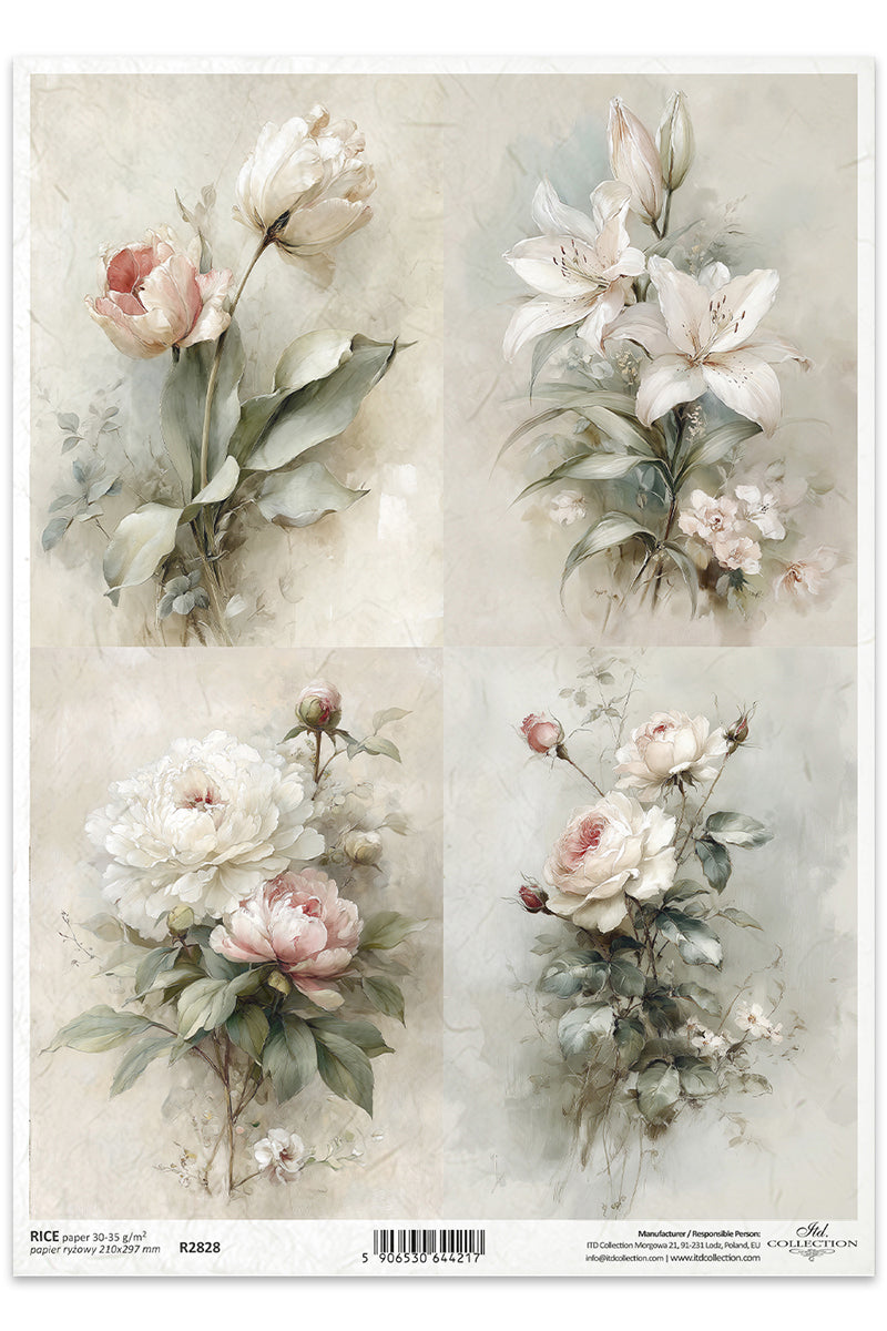 Collage of floral designs on a beige background