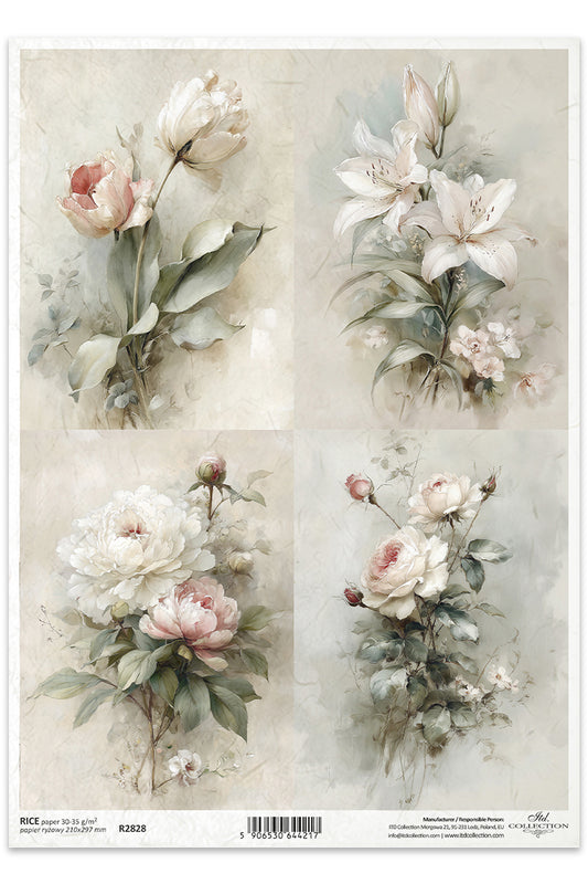 Collage of floral designs on a beige background
