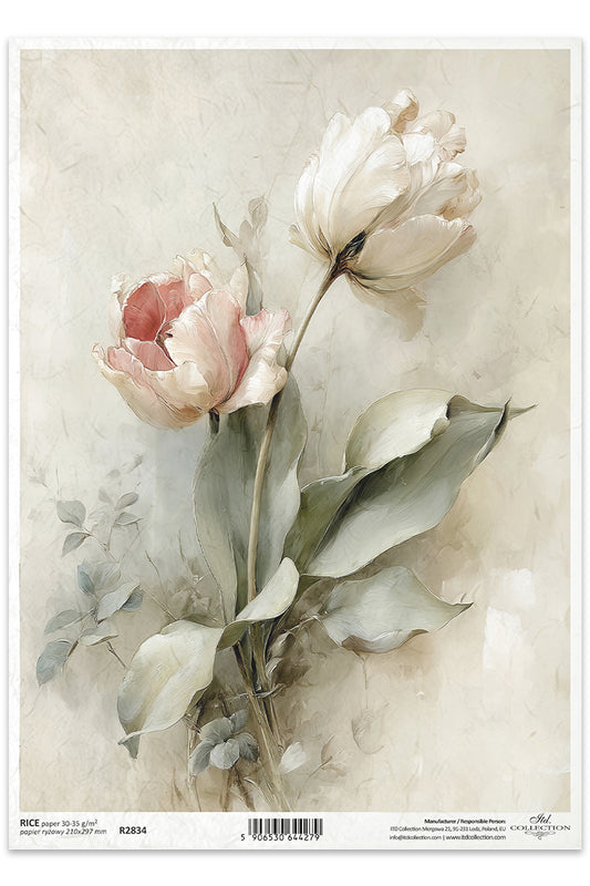 Floral design with pink and white flowers on a textured beige background