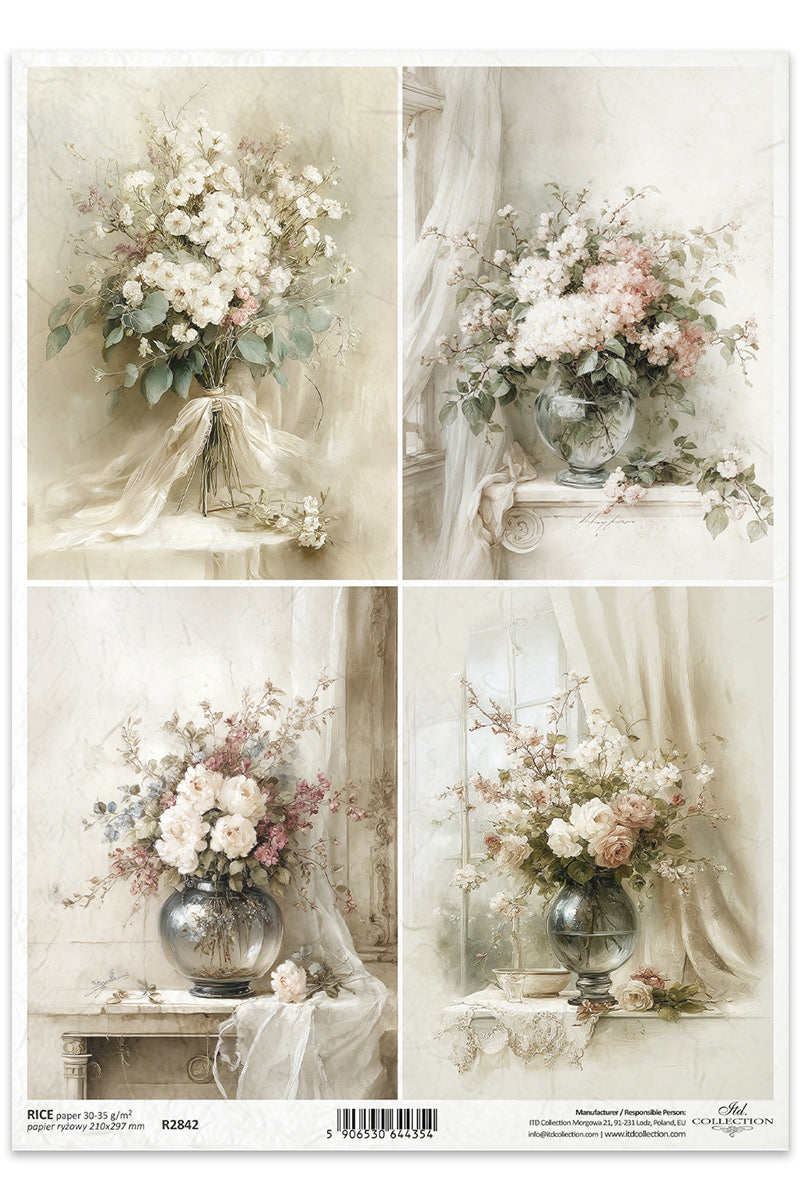 Collage of four vintage-style images featuring floral arrangements.