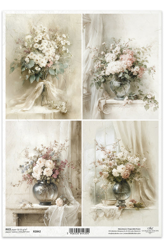 Collage of four vintage-style images featuring floral arrangements.