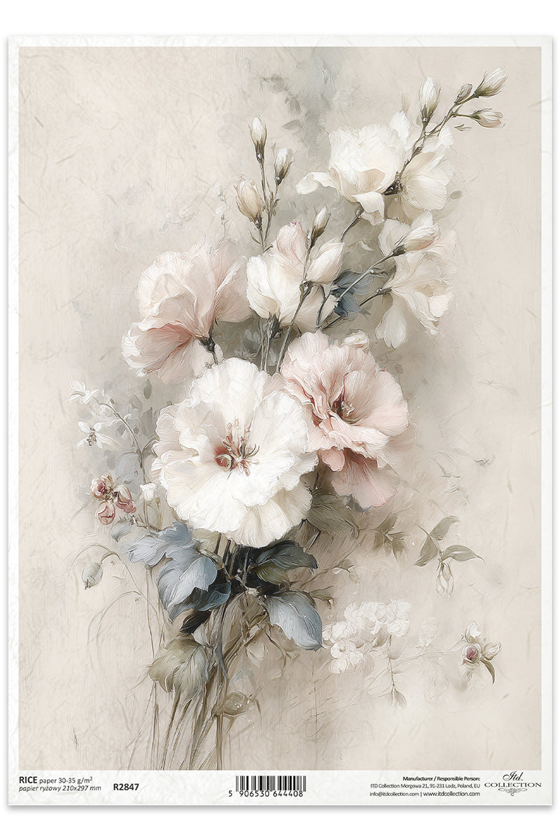 Floral arrangement with white flowers on a textured beige background