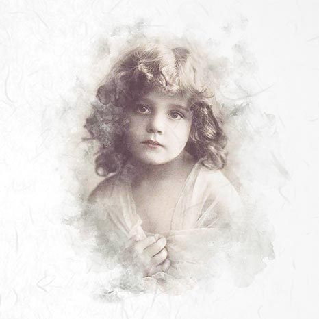 Vintage-style portrait of a young girl with a soft focus background