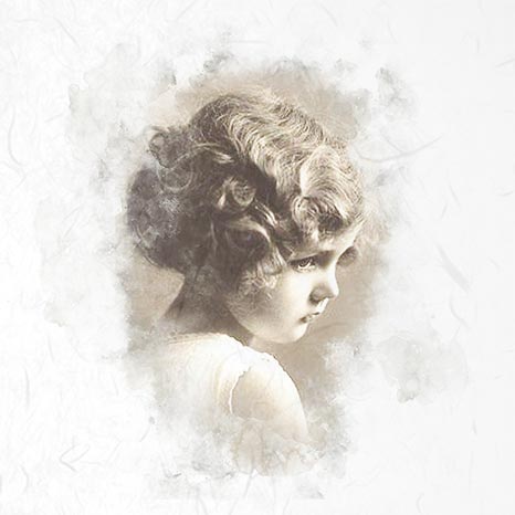 Vintage-style portrait of a young girl with a soft focus background