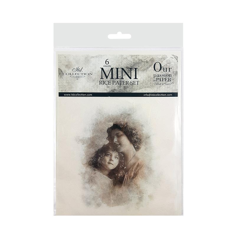 Packaging of mini rice paper set with artistic design on a white background
