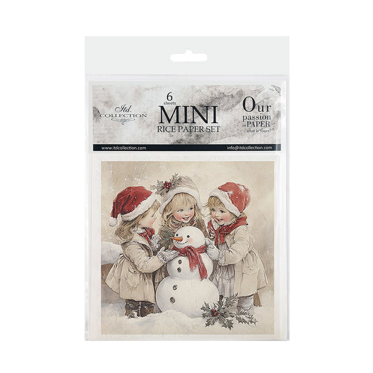 Packaging of a mini rice paper set with children and a snowman design.