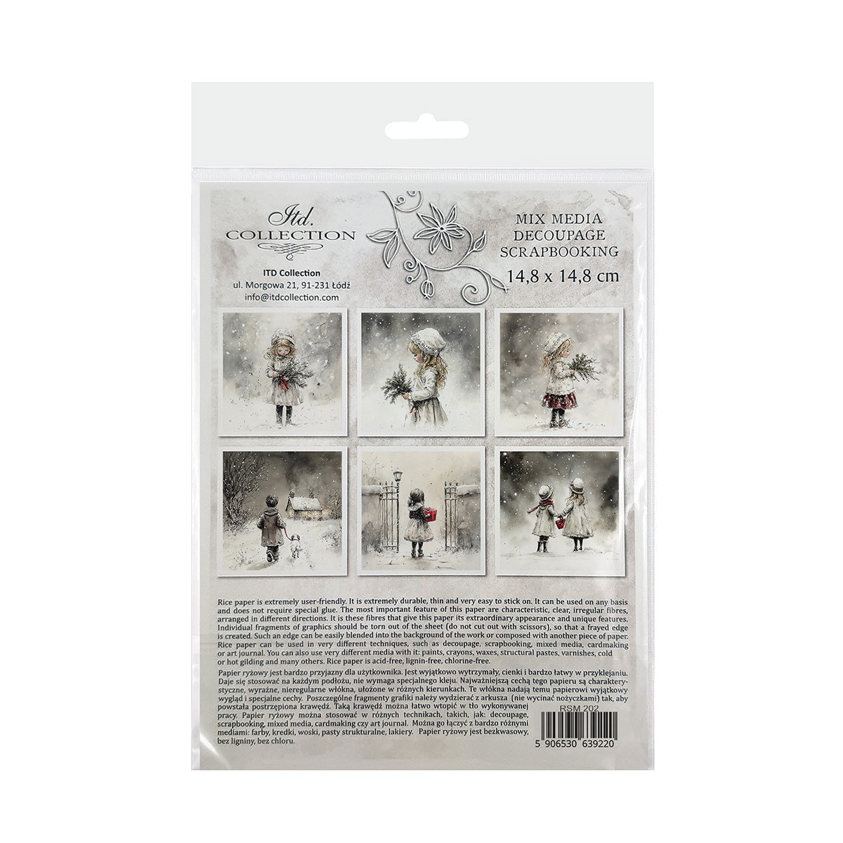 Packaging of a rice paper set with images of a girl in a snowy scene.