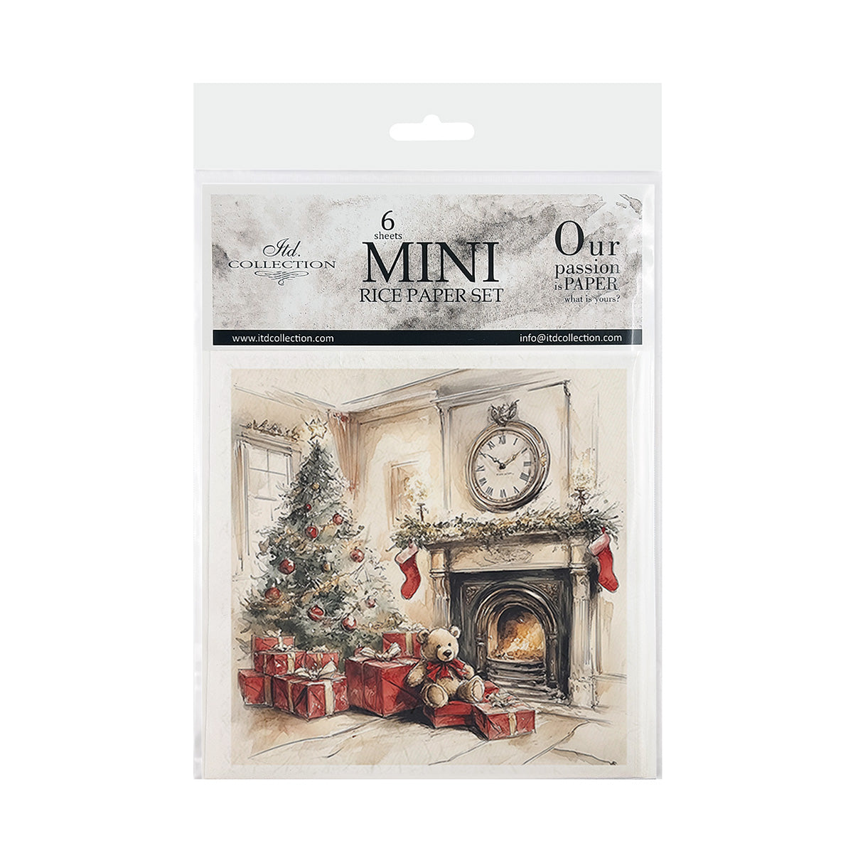 Packaging of a mini rice paper set with a Christmas scene design.