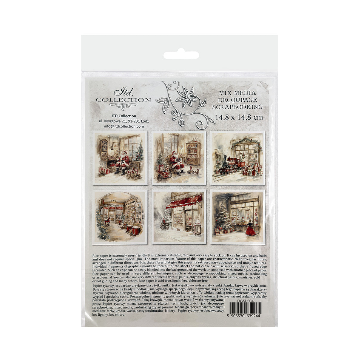 Pack of decoupage rice papers with Christmas-themed images on a white background