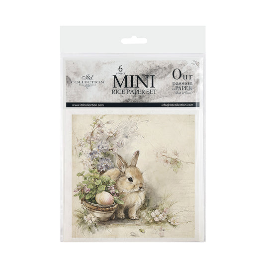 Packaging of mini rice paper set with a rabbit and flowers design on a white background