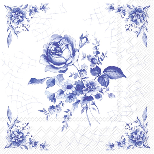 Floral design with blue roses and flowers on a white background