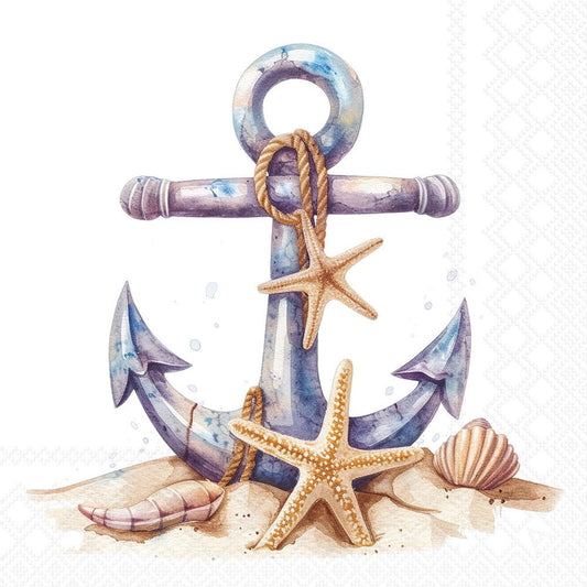 Colorful anchor with starfish and shells on a white background